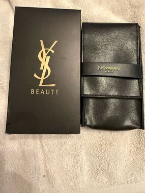 Yves Saint Laurent Black and Gold Cosmetic Brush Case with Blush Brush